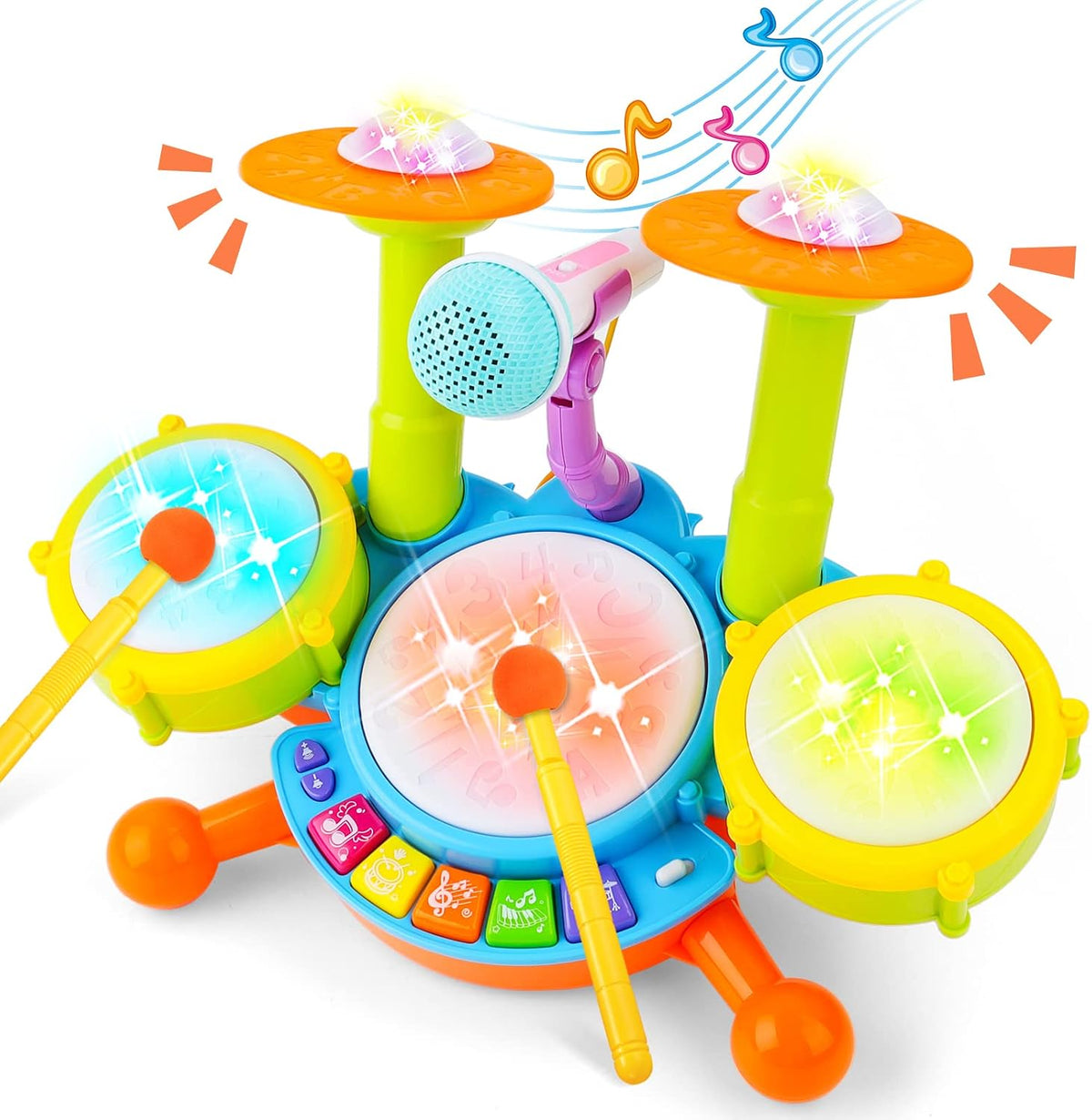 deAO Juego de batería para niños con 2 baquetas y micrófono,