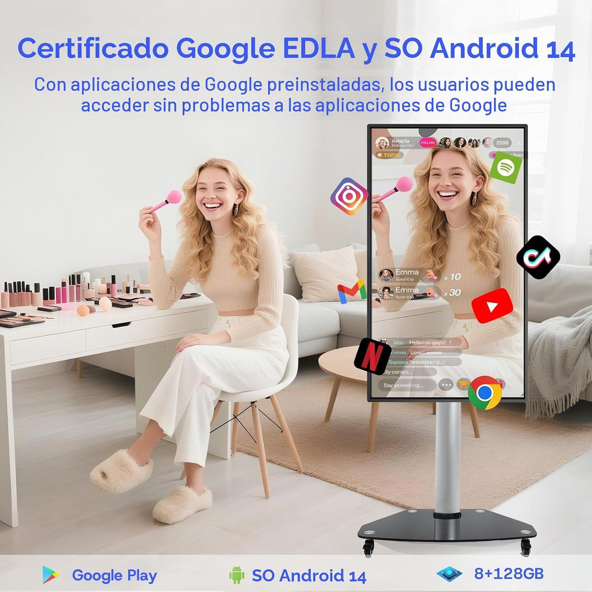 JAV Pizarra inteligente de 43 pulgadas, pizarra blanca interactiva con pantalla táctil giratoria, certificado EDLA, Android 14, espejo inalámbrico para enseñanza en aula, transmisión en vivo, oficina