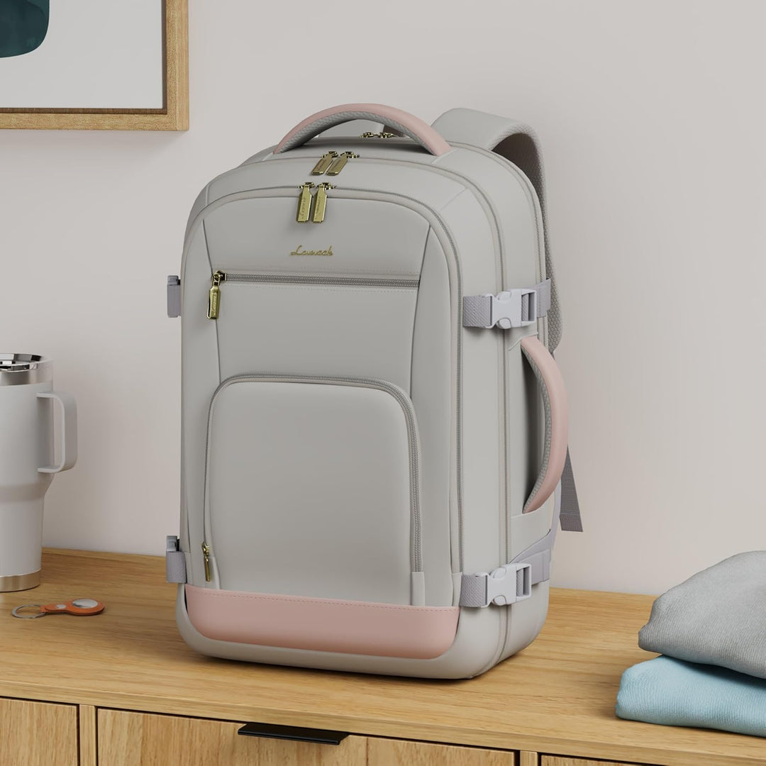 LOVEVOOK Mochila de viaje para mujeres y hombres, Rosa-gris, Mochil...