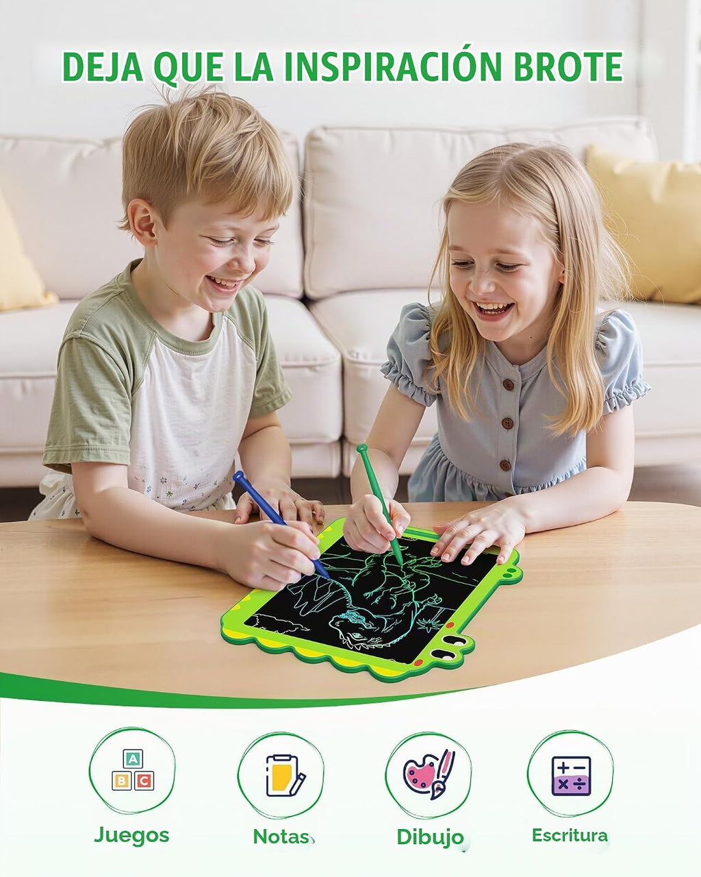 Tableta LCD de 12 pulgadas para garabatear, tableta, almohadilla de dibujo de dinosaurio verde para niños de 3 a 6 años, regalos de Navidad y cumpleaños