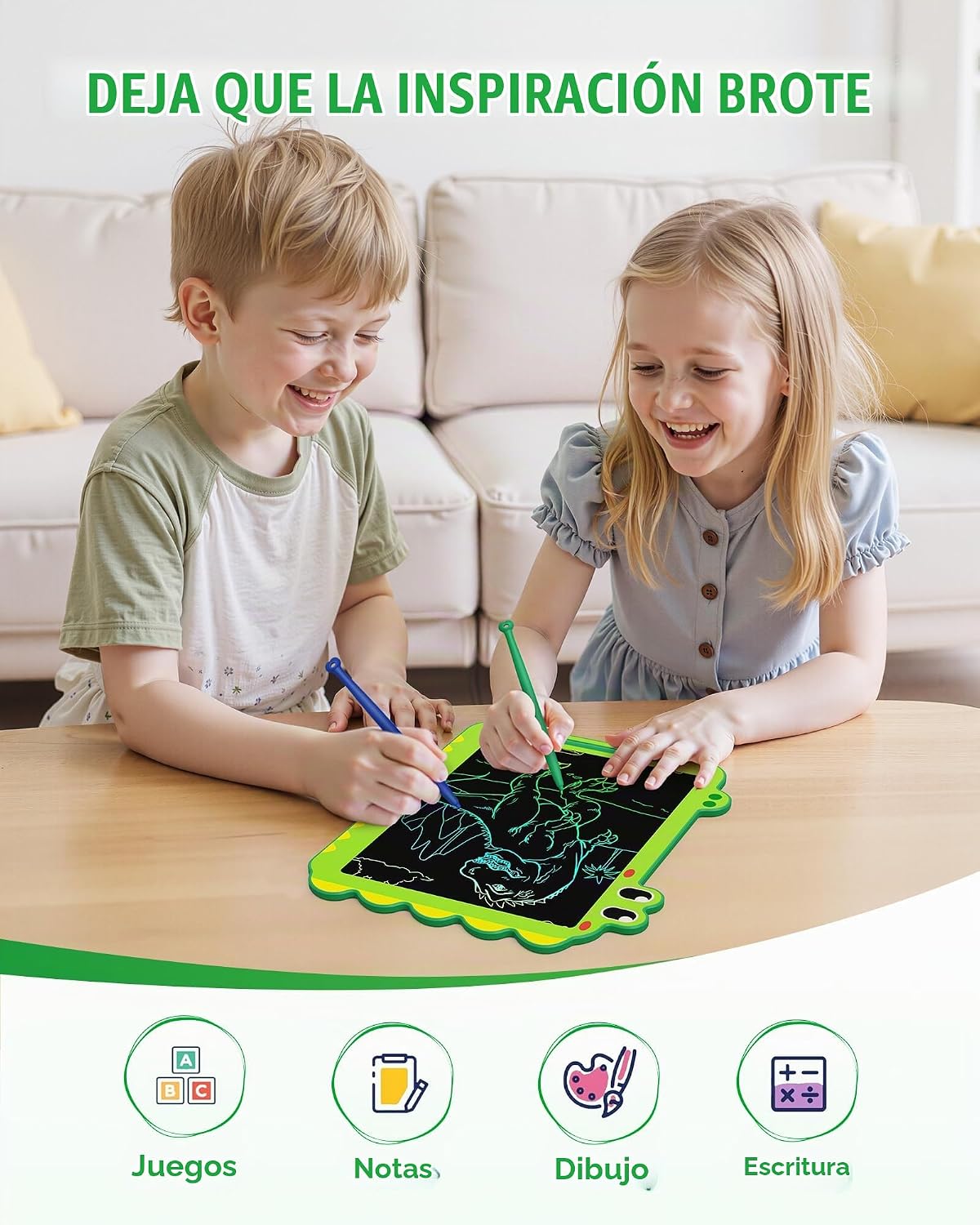 Tableta LCD de 12 pulgadas para garabatear, tableta, almohadilla de dibujo de dinosaurio verde para niños de 3 a 6 años, regalos de Navidad y cumpleaños