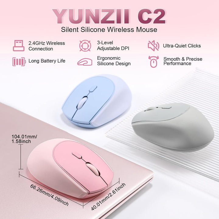 YUNZII C2 - Ratón inalámbrico de silicona de 2.4 GHz, sin ruido, cl...