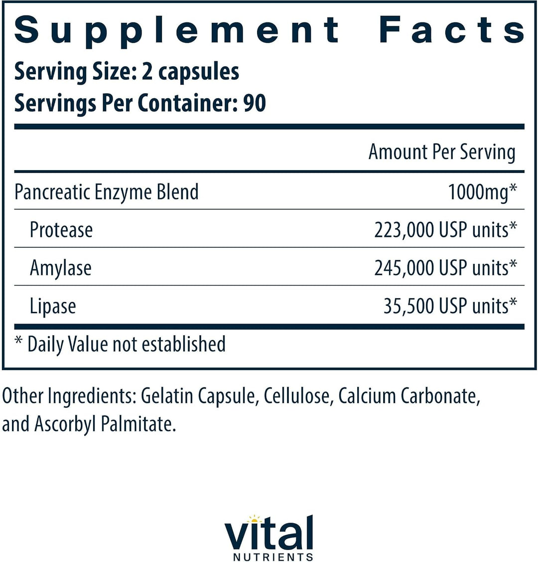 Vital Nutrients Enzimas pancreáticas de 1000 mg (fuerza completa) -...