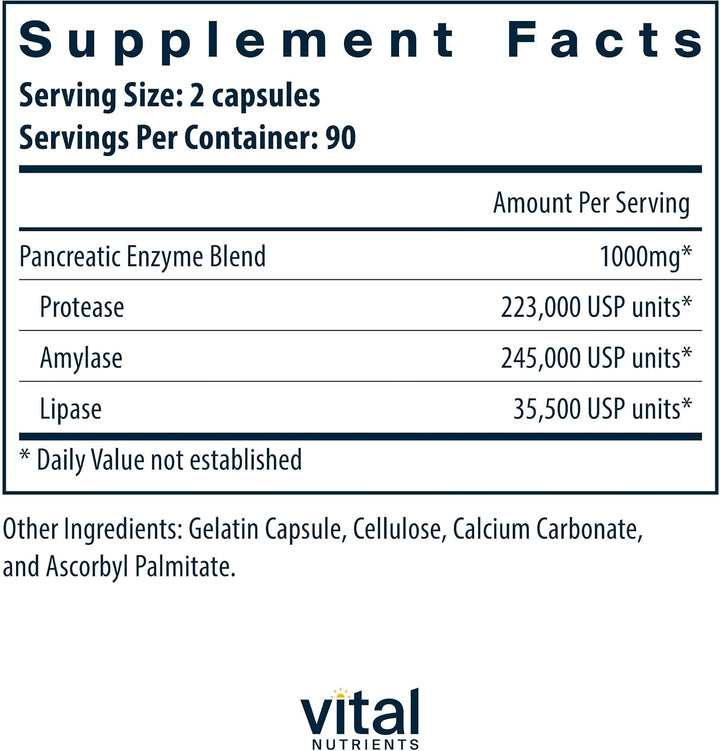 Vital Nutrients Enzimas pancreáticas de 1000 mg (fuerza completa) -...
