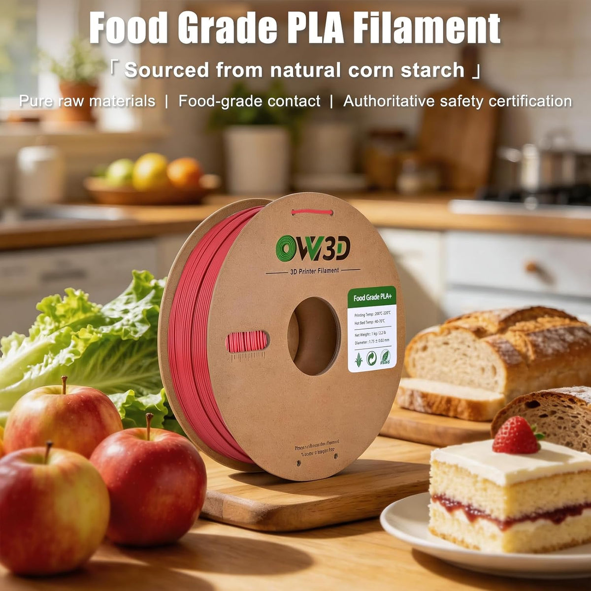 OVV3D Filamento PLA de grado alimenticio de 0.069 pulgadas (0.069 i...
