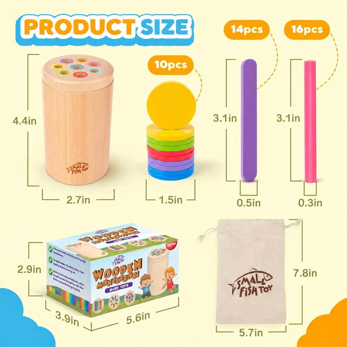 Montessori de madera 3 en 1 aprendizaje de motricidad fina juguetes