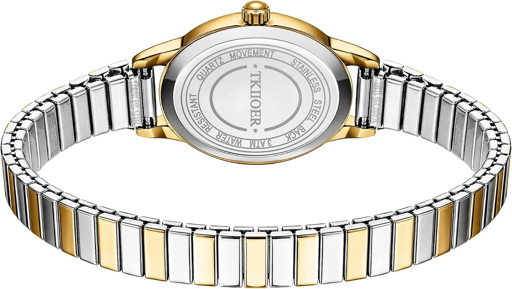 Relojes pequeños de oro para mujer, reloj analógico de esfera fácil de leer, caja ovalada, banda de expansión de acero inoxidable, reloj impermeable