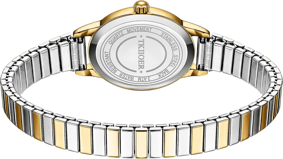 Relojes pequeños de oro para mujer, reloj analógico de esfera fácil de leer, caja ovalada, banda de expansión de acero inoxidable, reloj impermeable