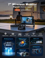 EWAY Cámara de respaldo magnética inalámbrica WiFi de 7 pulgadas, monitor IPS HD 1080P, batería recargable sin cableado, cámara de enganche de visión trasera para automóvil, camión, camioneta