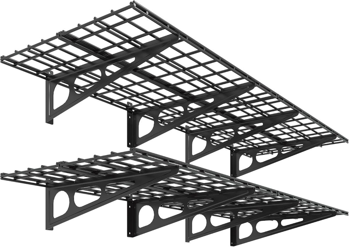 FLEXIMOUNTS Paquete de 2 estantes de garaje de 2 x 6 pies de 24 x 72 pulgadas, estantes flotantes de almacenamiento de garaje, capacidad de carga de 1400 libras, color negro, serie clásica