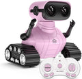 ALLCELE Robot de juguete para niñas, robot RC recargable para niños, juguete de control remoto con música y ojos LED, regalo para niños a partir de 3 años, color rosa