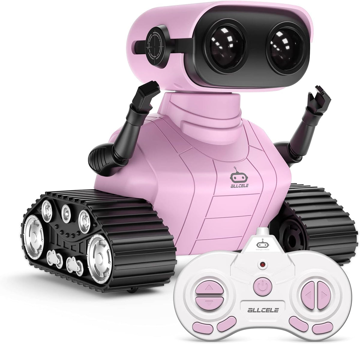 ALLCELE Robot de juguete para niñas, robot RC recargable para niños, juguete de control remoto con música y ojos LED, regalo para niños a partir de 3 años, color rosa