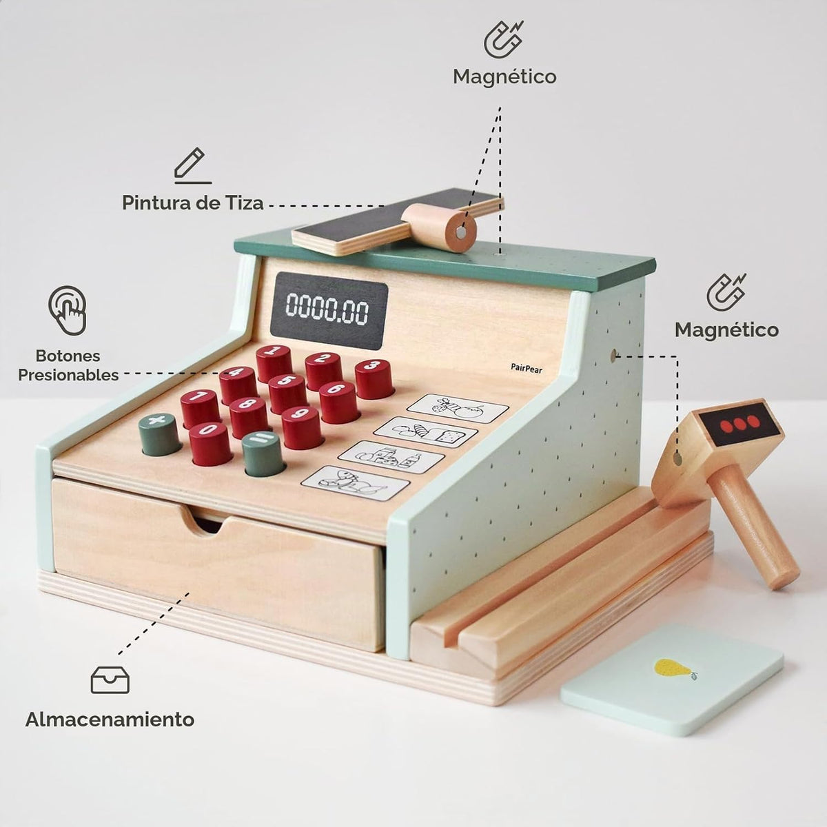 PairPear Caja Registradora de Juguete de Madera, Juguetes de Juego