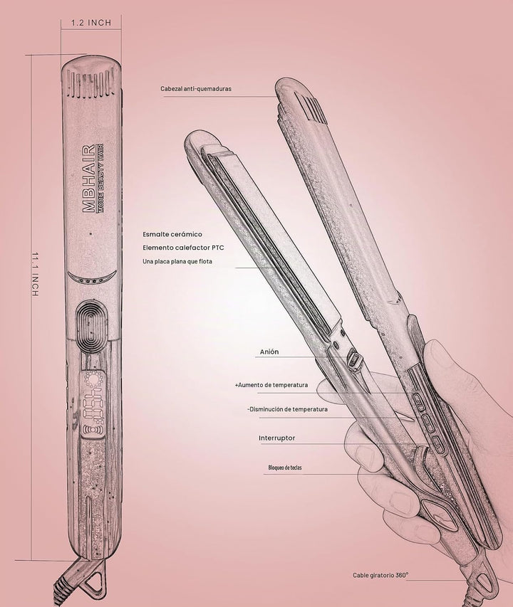 MBHAIR Flat Iron Hair Straightener Curler 2 in 1,Ceramic 1\u2033 In...