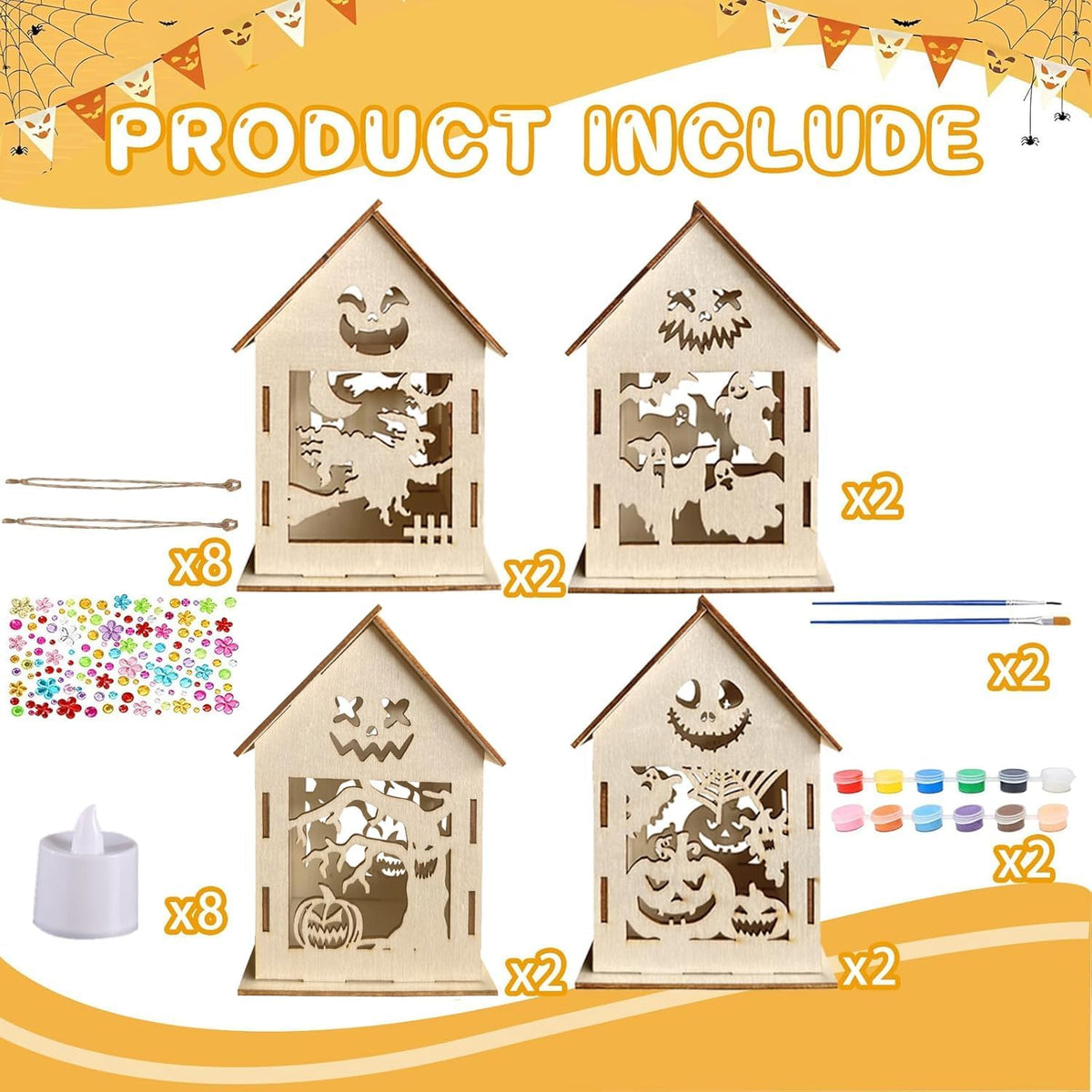 HABDJILTY Kit de manualidades de casas de madera para Halloween, 35 piezas