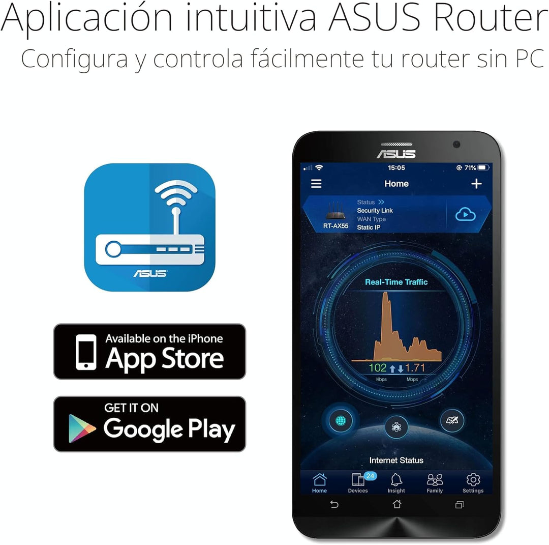 ASUS RT-AX1800S Router extensible WiFi 6 de doble banda, seguridad...
