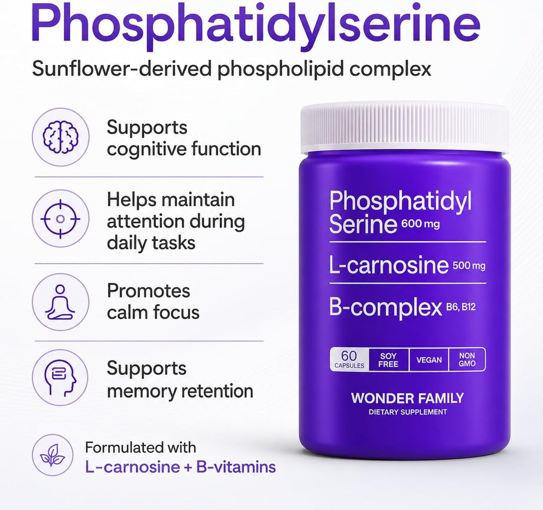 Fosfatidilserina 600 mg con L-Carnosina 500 mg + B6, B12 y Folato -...