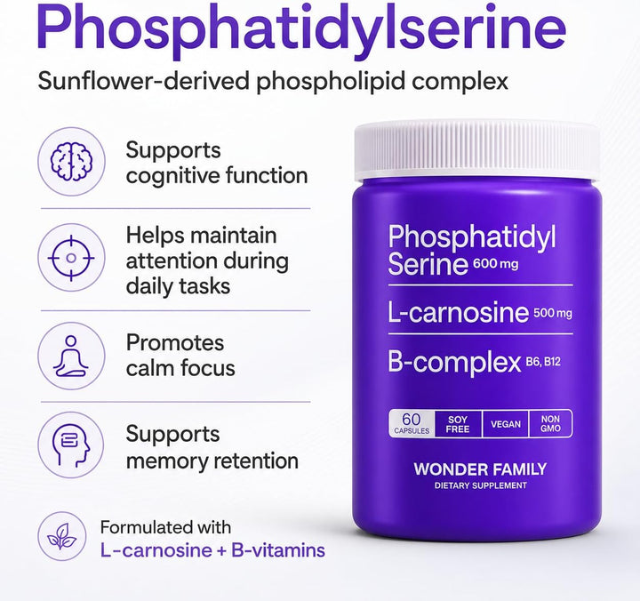 Fosfatidilserina 600 mg con L-Carnosina 500 mg + B6, B12 y Folato -...