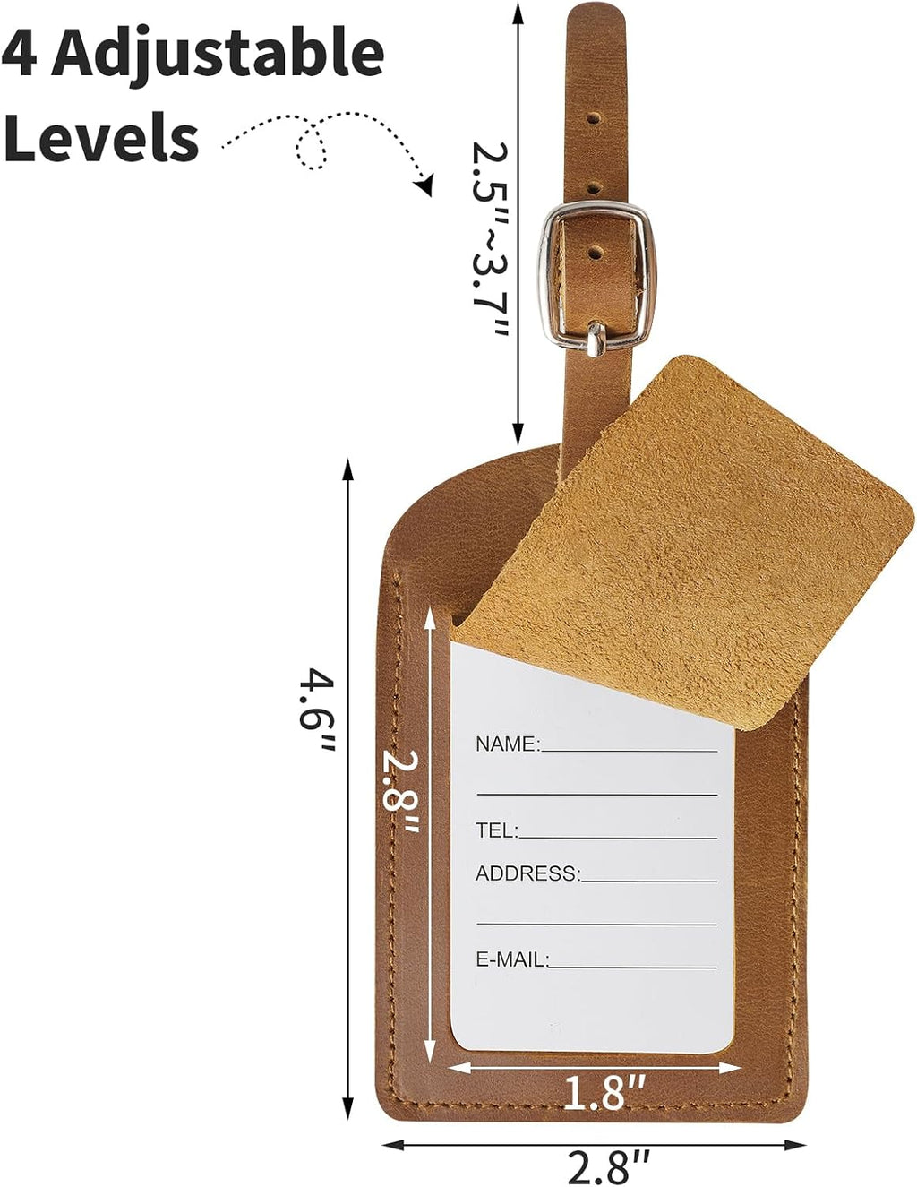 Etiqueta de equipaje de cuero genuino para maletas, etiquetas de identificación, etiquetas de bolsa para equipaje (paquete de 6)
