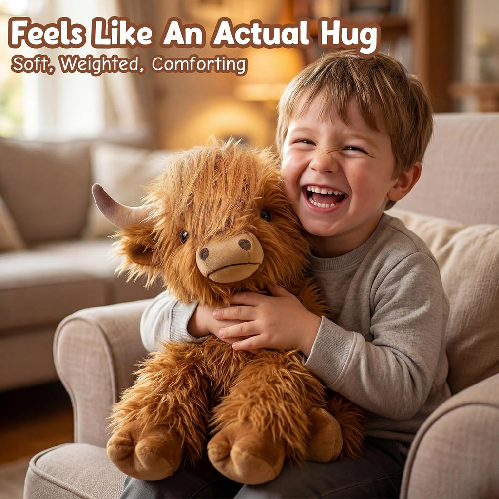 Highland Cow - Animales de peluche con peso, para microondas y con peso, peluche de vaca de las tierras altas para mayor comodidad, juguete de aroma a lavanda refrescante y calentable, lindo regalo para niños, niñas y adultos
