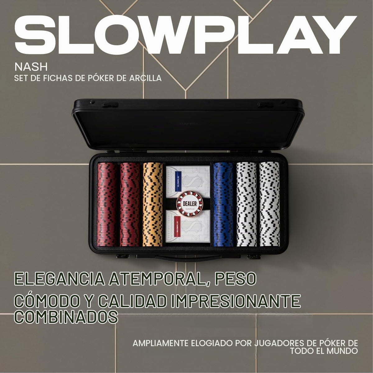 SLOWPLAY Nash Juego de Fichas de Póker 500 PCS con Estuche, Fichas de Arcilla de 14 Gramos