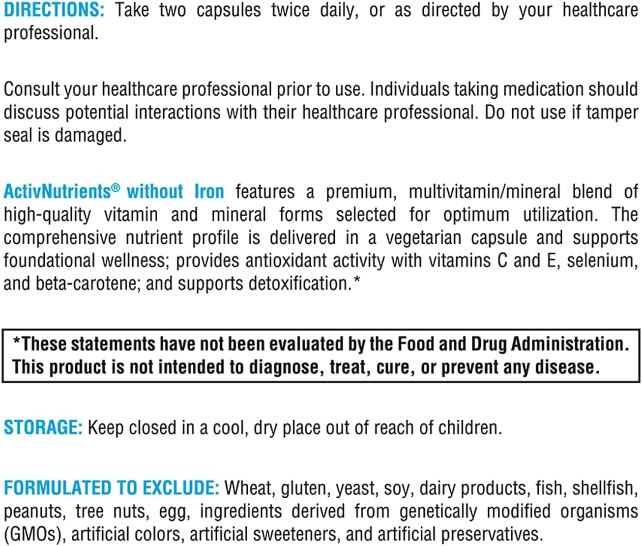 XYMOGEN ActivNutrients sin hierro - Multivitamínico sin hierro para...