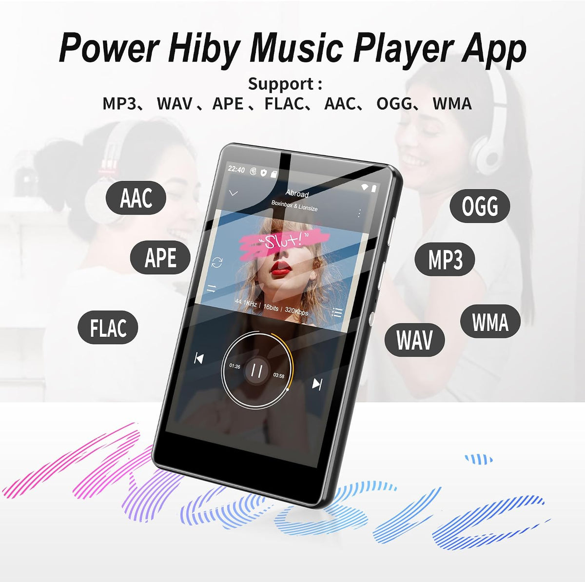Reproductor de MP3 con Bluetooth y WiFi, M503Pro 16GB MP4 para niños con Spotify, Spotify Kids, radio FM, audible, reproductor de música con pantalla táctil de 4.0 pulgadas con controles