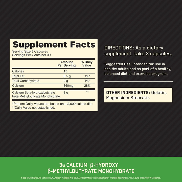 Optimum Nutrition HMB 1000 cápsulas, 0.04 oz de beta-hidroxi beta m...