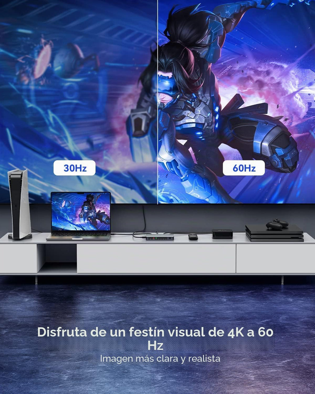 GANA HDMI interruptor 5 en 1 Salida 4K @60Hz Conmutador HDMI con control remoto