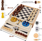 Juegoal Juego de mesa de madera 7 en 1 para niños y adultos, juego de mesa clásico de viaje portátil (ajedrez, damas, damas chinas, backgammon, parchís, serpientes y escaleras, dedo del pie de tac)