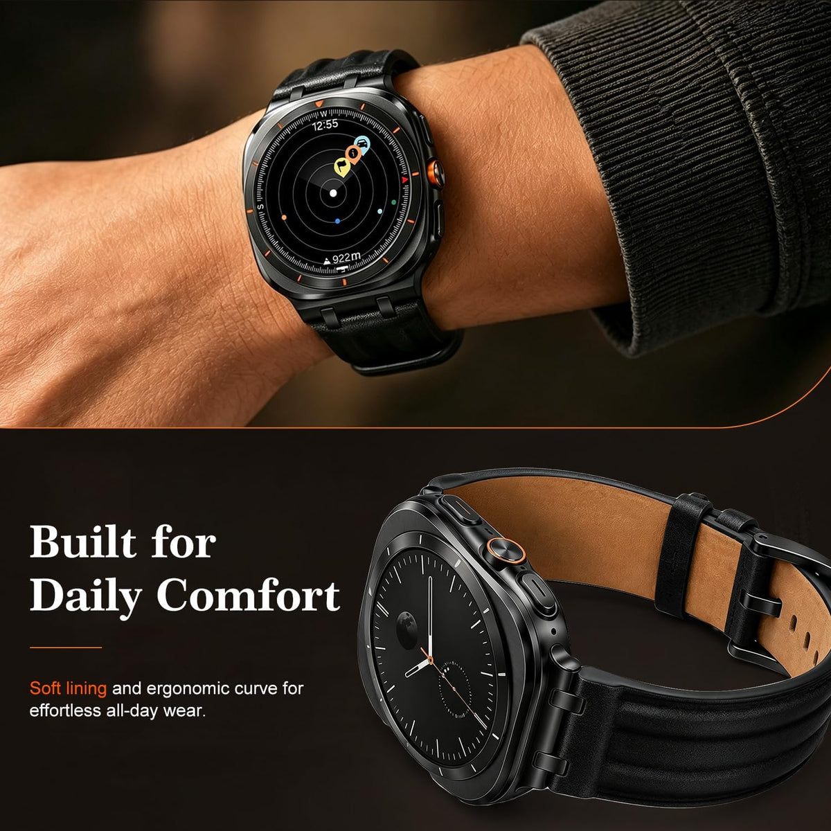 Correa de cuero retro compatible con Samsung Galaxy Watch Ultra 2/1 de