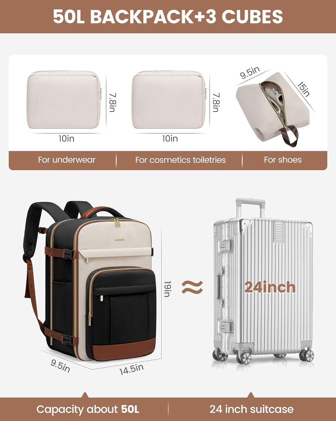LOVEVOOK Mochila de viaje para mujeres y hombres, mochila de mano y...