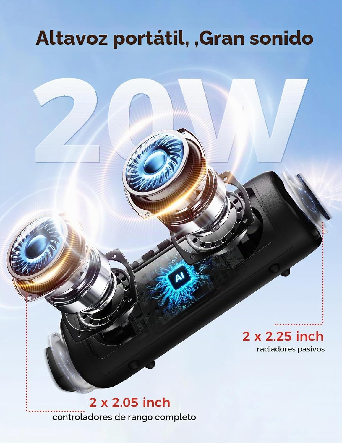 Altavoz Bluetooth, sonido HD de 20 W, inalámbrico portátil, IPX5 impermeable, hasta 24 horas de reproducción, emparejamiento TWS, para hogar, fiesta, exterior, campamento, playa, artículos