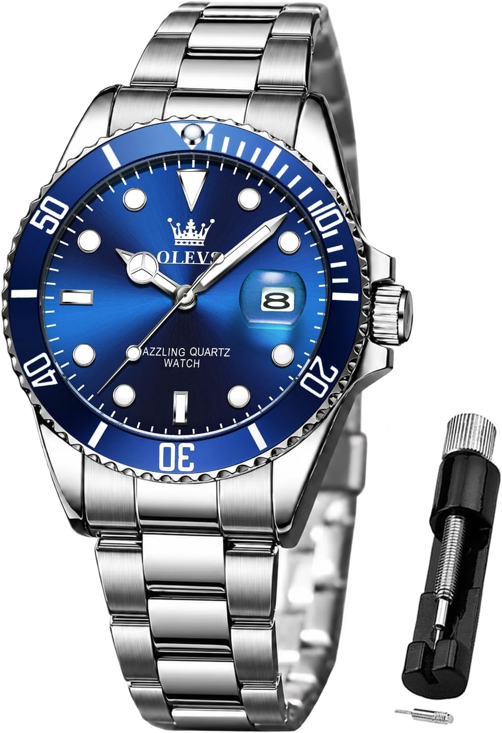 OLEVS Reloj para Hombre Con Diamante Analógico Quartz Negocios Resistente al Agua Acero Inoxidable Fecha Semana Luminiscente Reloj para Hombres