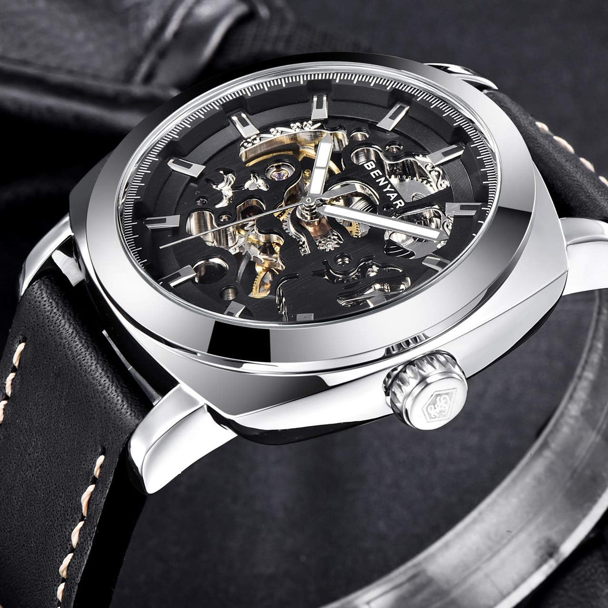 BENYAR Reloj Automático Mecánico de Esqueleto para Hombre de Vestir