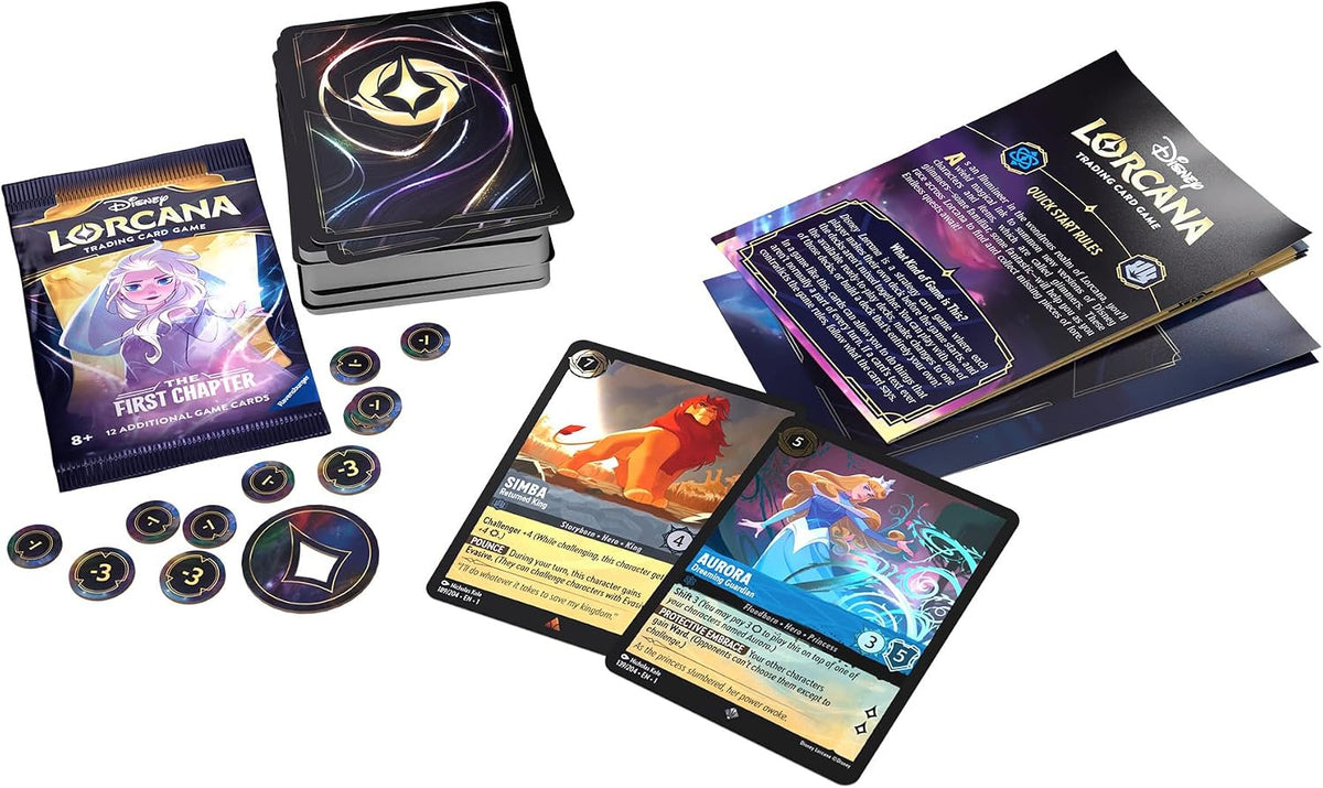 Ravensburger Disney Lorcana TCG: The First Chapter - Cubierta de inicio para un jugador de zafiro y acero | Juego atractivo | Más de 200 obras de arte originales de Disney | Ideal para mayores de 8 años
