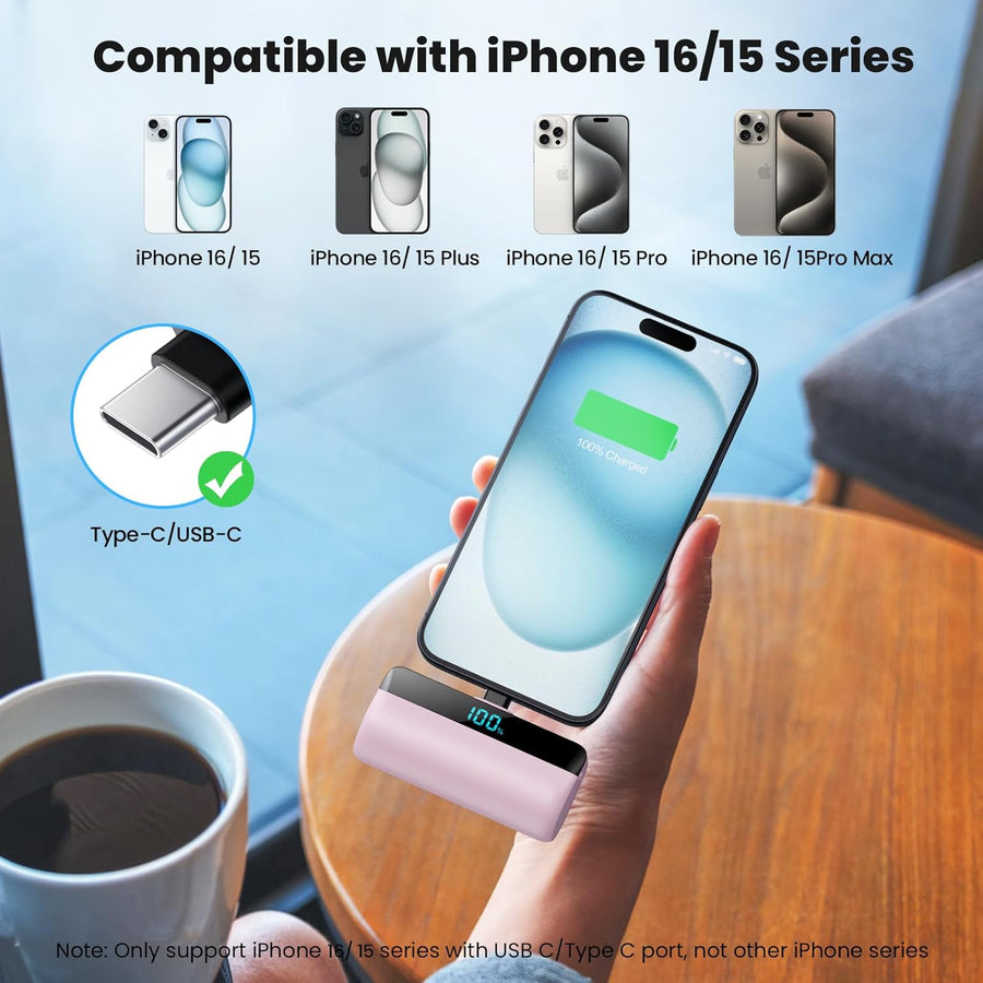 [2 paquetes] Cargador portátil pequeño de 5500 mAh para iPhone 15\/...