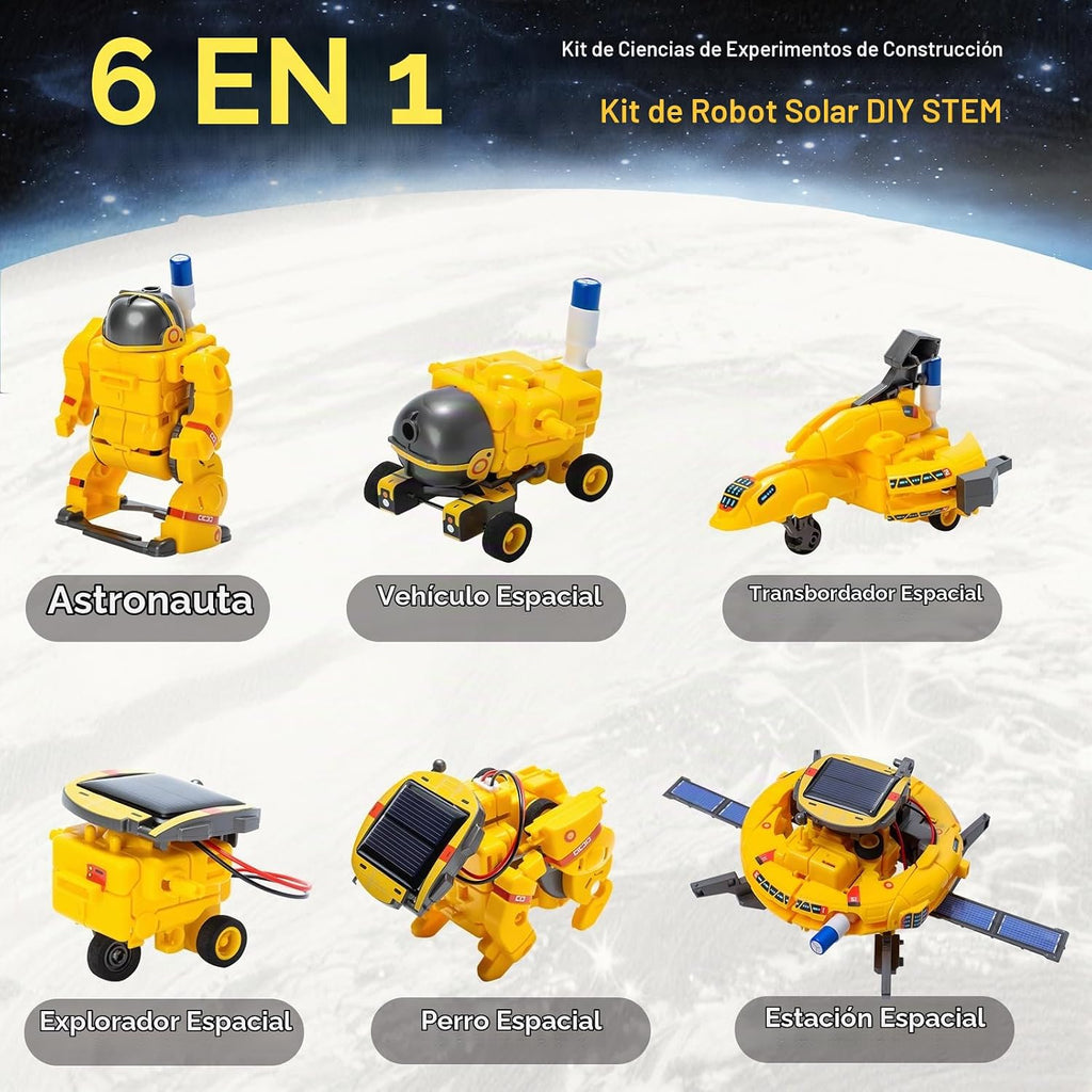 Kit de construcción de robot solar 6 en 1 para niños de 8 a 13 años, juguetes robóticos educativos para niños, kits de ciencia, juguetes STEM, regalos de cumpleaños para niños y niñas de 8, 9, 10, 11, 12 años (amarillo)