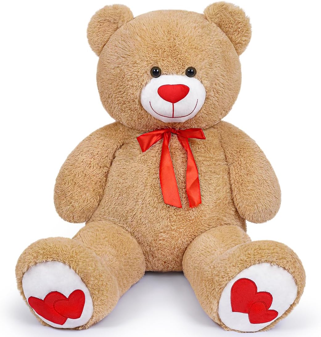 Oso de peluche grande de 43 pulgadas, grande, suave, color marrón claro