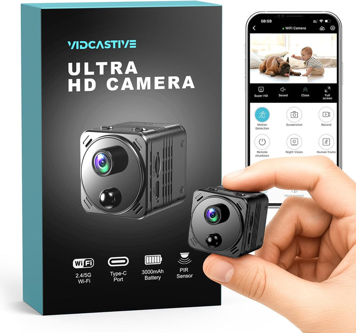 VIDCASTIVE Mini cámara oculta 4K de doble banda 24/5GHz