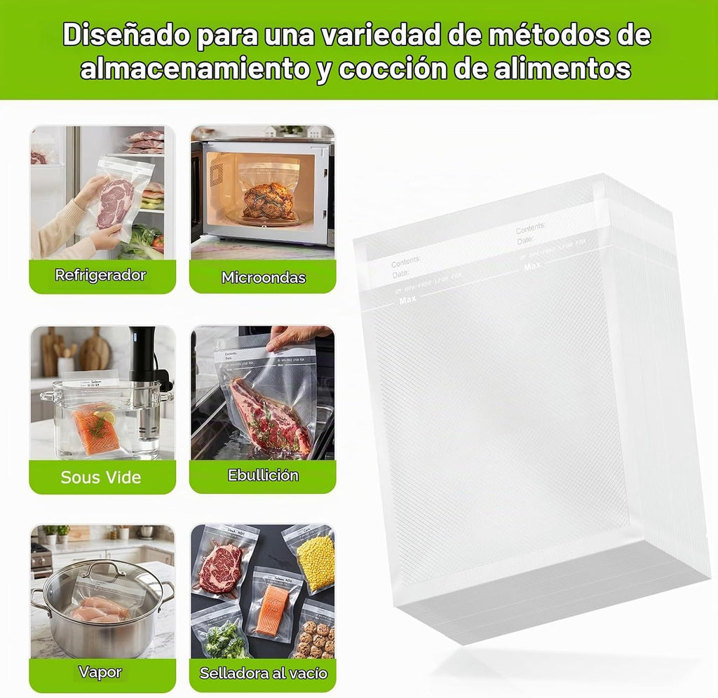 Bonsenkitchen Bolsas selladoras al vacío precortadas, 200 unidades tamaño cuarto de galón de 8 x 12 pulgadas, sin BPA, bolsa selladora al vacío de alimentos con textura de grado comercial, bolsas