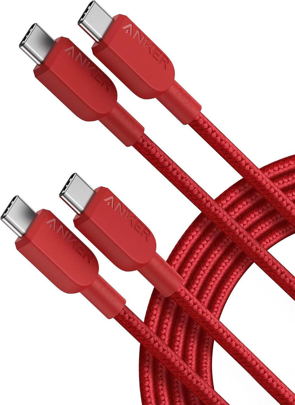 Anker USB C a USB C Cable, 240W Fast carga Cord (2-Pack, 10 ft, Red)