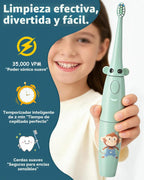 Irrigador dental eléctrico para niños de 6 a 12 años, irrigador oral para niños con 3 modos suaves y 2 modos sónicos, kit dental compatible con aparatos ortopédicos para niños y niñas (diseño de jirafa y mono)