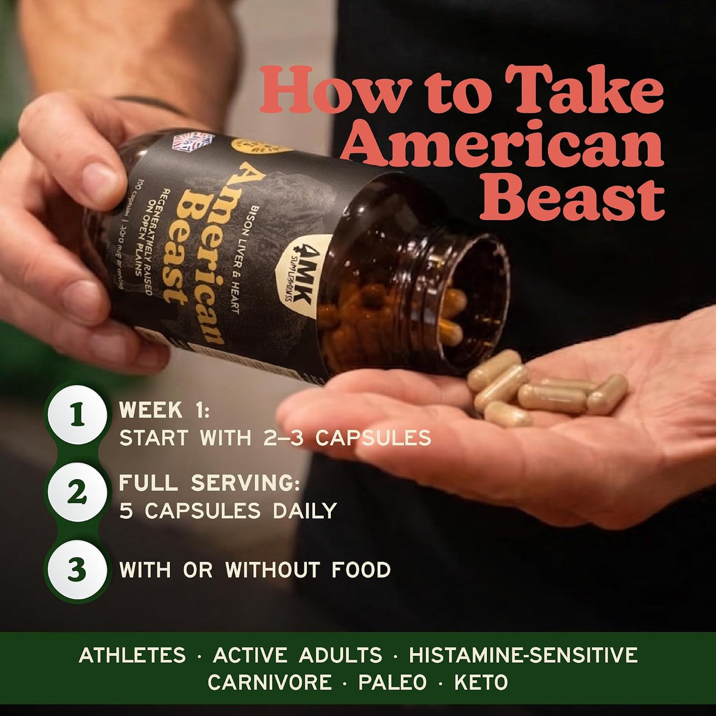 MK Supplements American Beast, Suplemento de Órganos de Bisonte par...