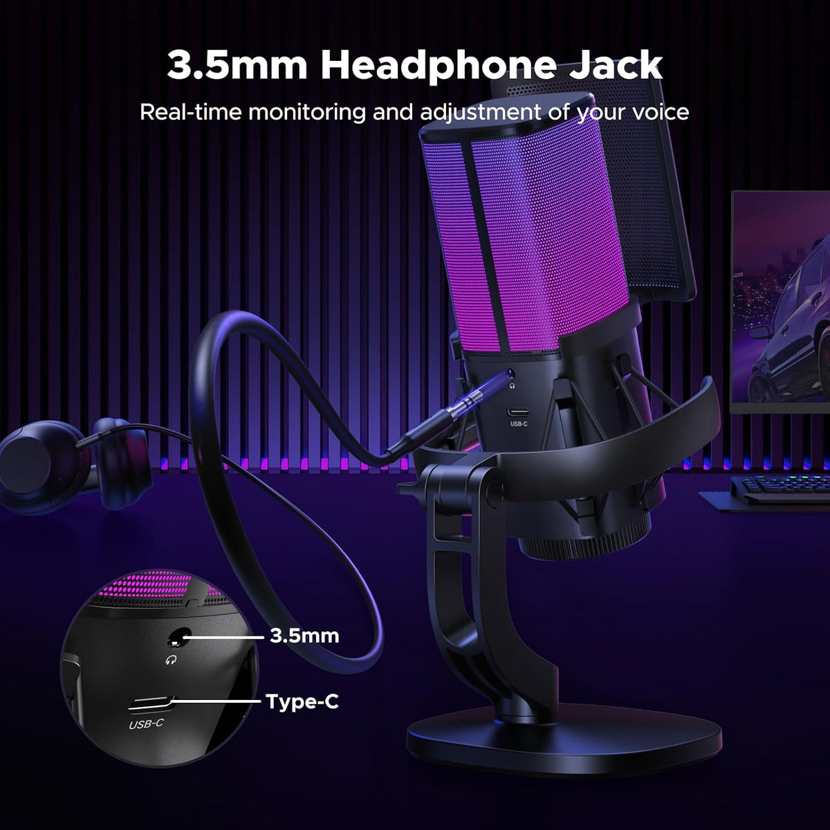 UGREEN Micrófono USB para juegos para transmisión, chat, micrófono