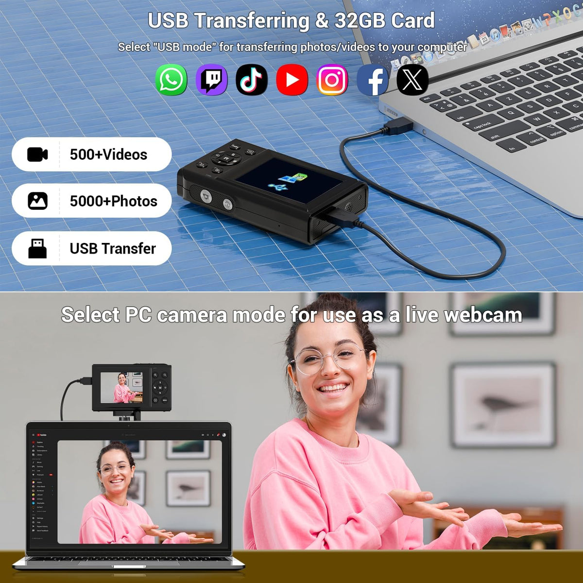 Cámara digital, cámara de enfoque automático de 4K 44MP con punto y...