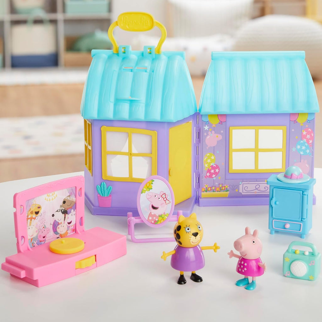 Peppa Pig Set de juego de fiesta de baile de Peppa con casa, 2 figuras, 6 accesorios, juguetes preescolares para niñas y niños, regalos para niños, a partir de 3 años (exclusivo de Amazon)