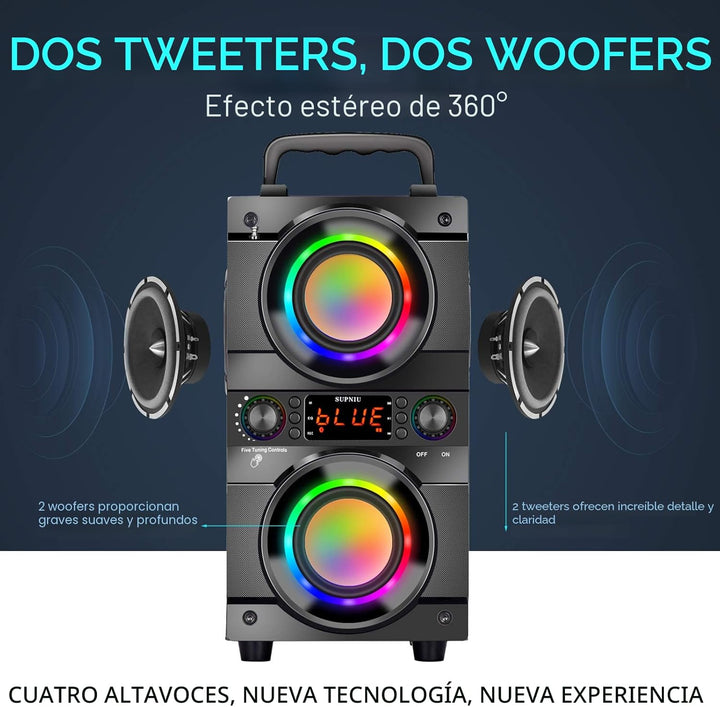 Altavoz Bluetooth portátil de 60 W (pico de 80 W) con doble subwoof...