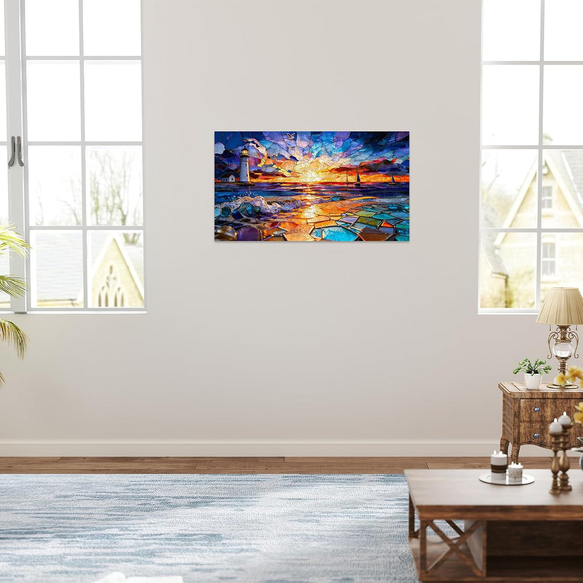 Rompecabezas de madera de 500 piezas con diseño de faro al atardecer, rompecabezas de madera de océano con forma única de 0.197 in de grosor para adultos, regalo de arte náutico, juego