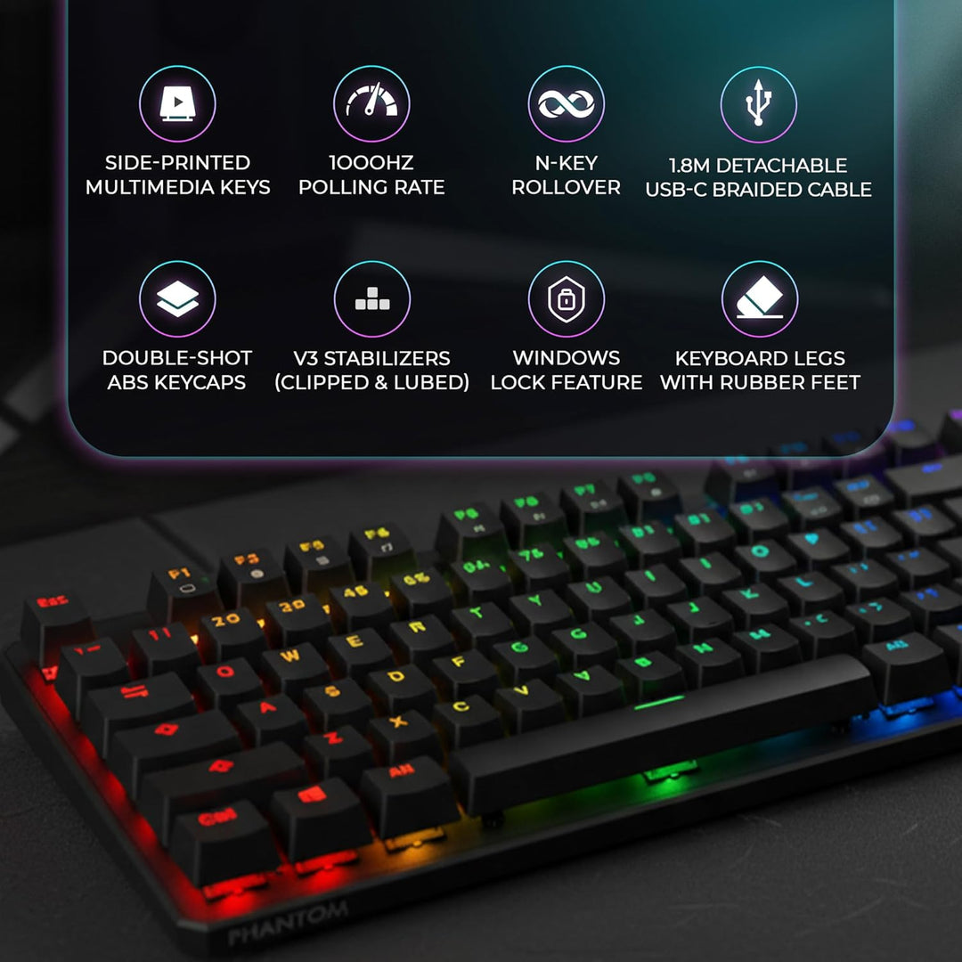 TECWARE Phantom+ Teclado mecánico RGB de 87 teclas para juegos | Te...